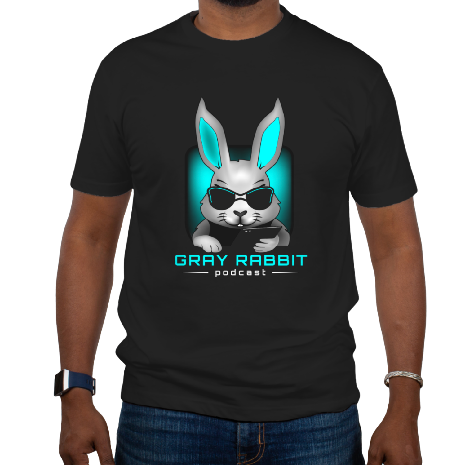 Gray Rabbit Podcast T-Shirt (Black) - Image 2